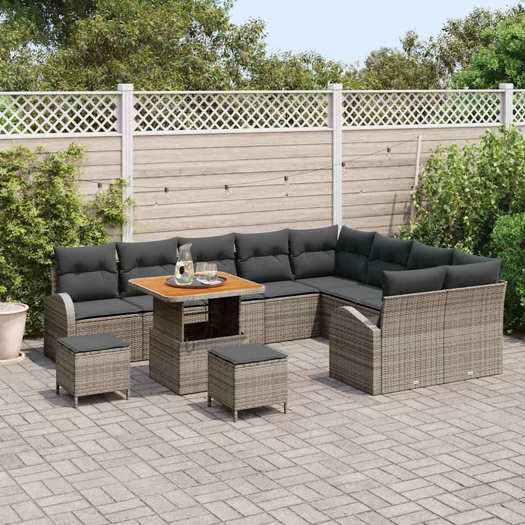 Set Divano da Giardino con cuscino 12 pcs Grigio Poly Rattan