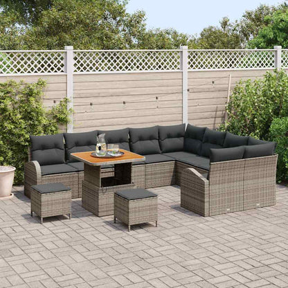 Set Divano da Giardino con cuscino 12 pcs Grigio Poly Rattan