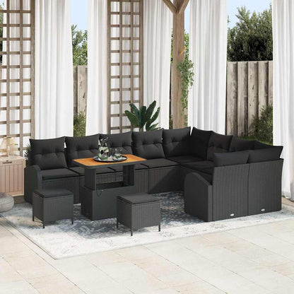Set Divano da Giardino con cuscino 12 pcs Nero Poly Rattan - homemem39