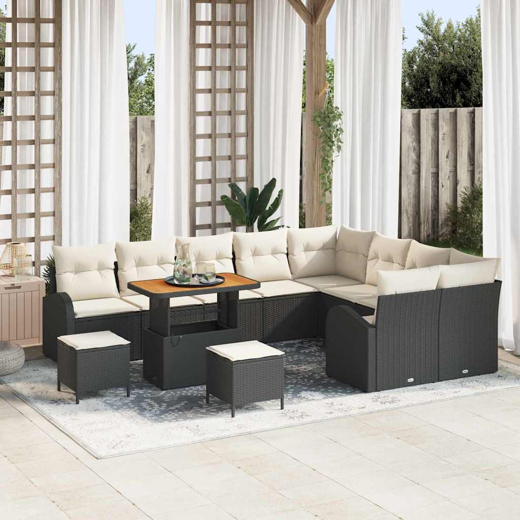 Set Divano da Giardino con cuscino 12 pcs Nero Poly Rattan - homemem39