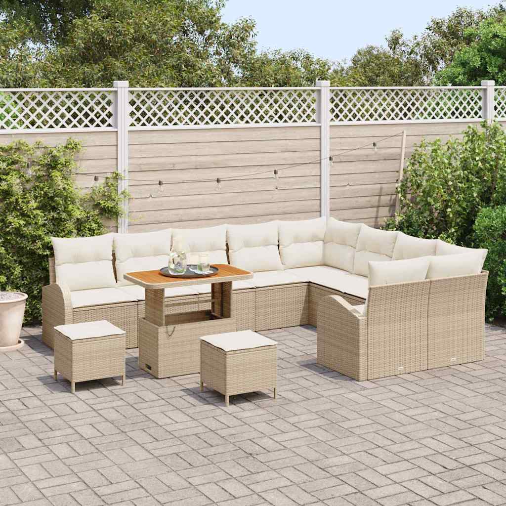 Set Divano da Giardino con cuscino 12 pcs Beige Poly Rattan - homemem39