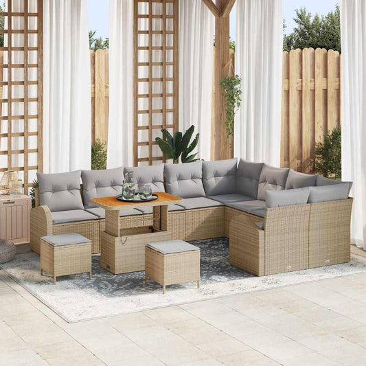 Set Divano da Giardino con cuscino 12 pcs Beige Poly Rattan - homemem39