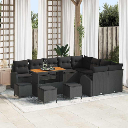 Set Divano da Giardino con cuscino 13 pcs Nero Poly Rattan - homemem39