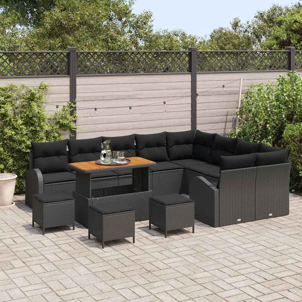Set Divano da Giardino con cuscino 13 pcs Nero Poly Rattan - homemem39