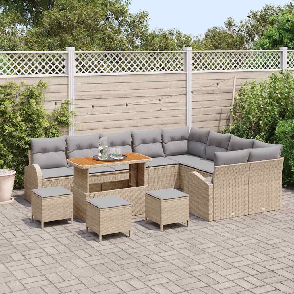 Set Divano da Giardino con cuscino 13 pcs Beige Poly Rattan - homemem39
