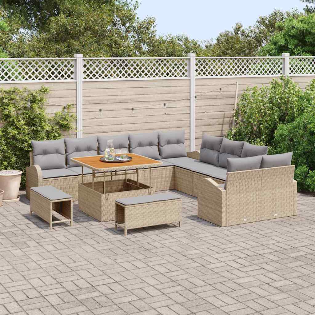 Set Divano da Giardino con cuscino 13 pcs Beige Poly Rattan - homemem39