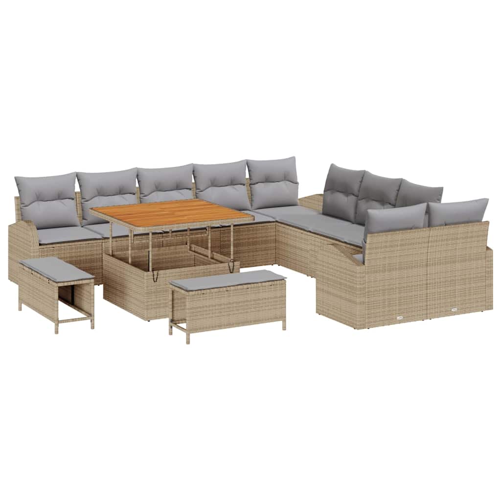 Set Divano da Giardino con cuscino 13 pcs Beige Poly Rattan - homemem39