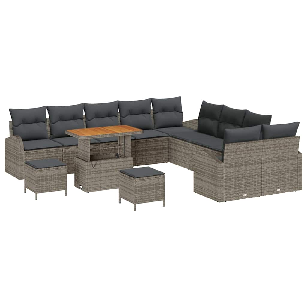 Set Divano da Giardino con cuscino 13 pcs Grigio Poly Rattan - homemem39