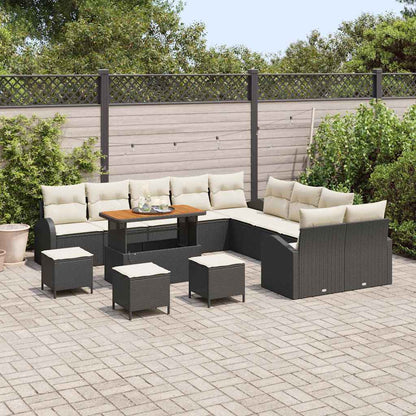 Set Divano da Giardino con cuscino 14 pcs Nero Poly Rattan - homemem39