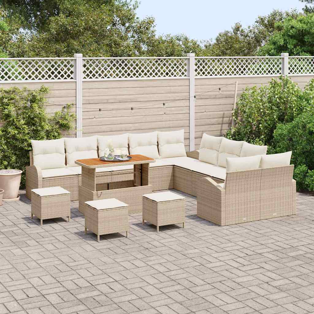 Set Divano da Giardino con cuscino 14 pcs Beige Poly Rattan - homemem39