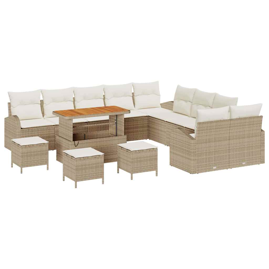 Set Divano da Giardino con cuscino 14 pcs Beige Poly Rattan - homemem39