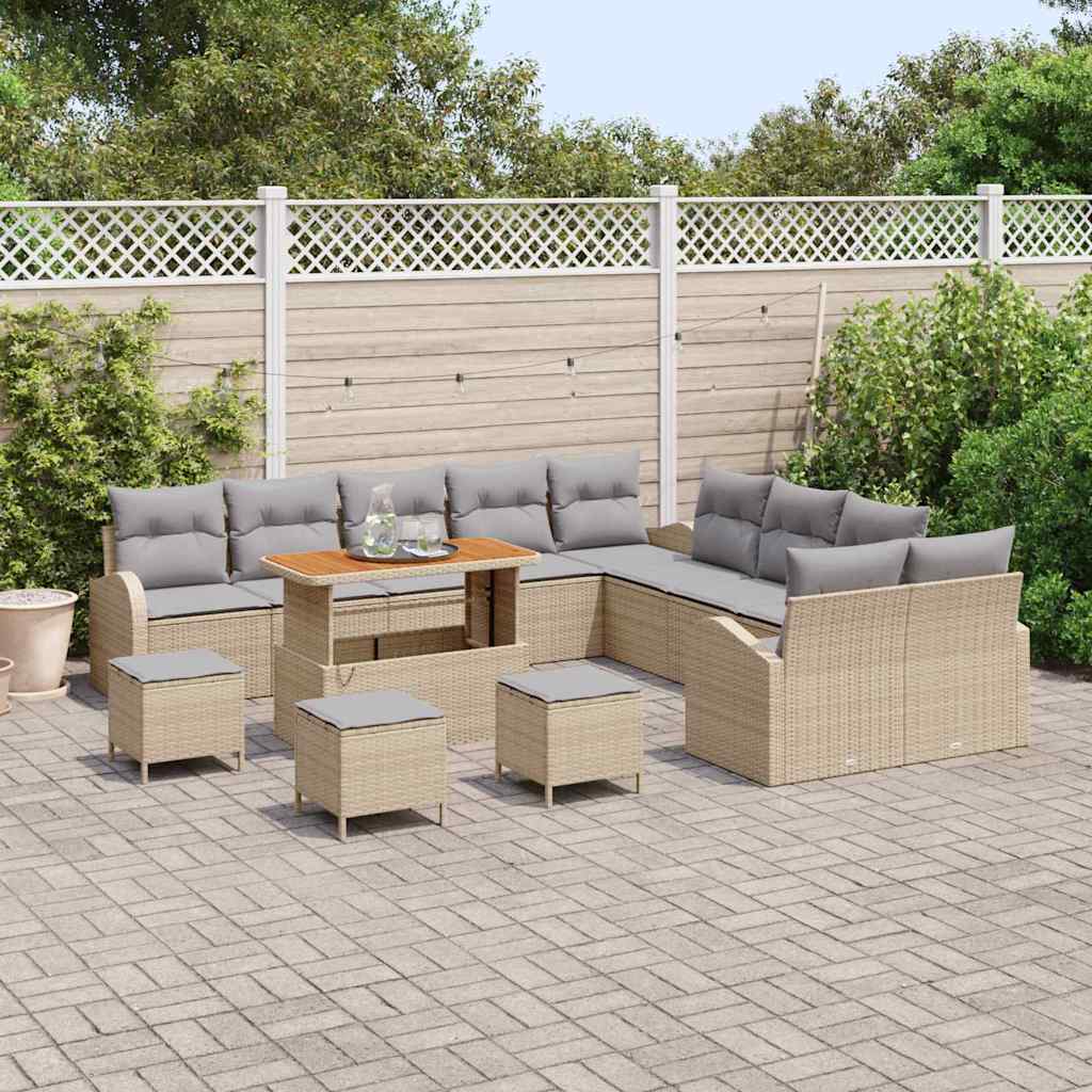 Set Divano da Giardino con cuscino 14 pcs Beige Poly Rattan - homemem39