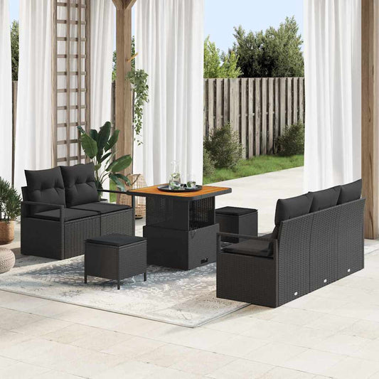 Set Divano da Giardino con cuscino 8 pcs Nero Poly Rattan - homemem39