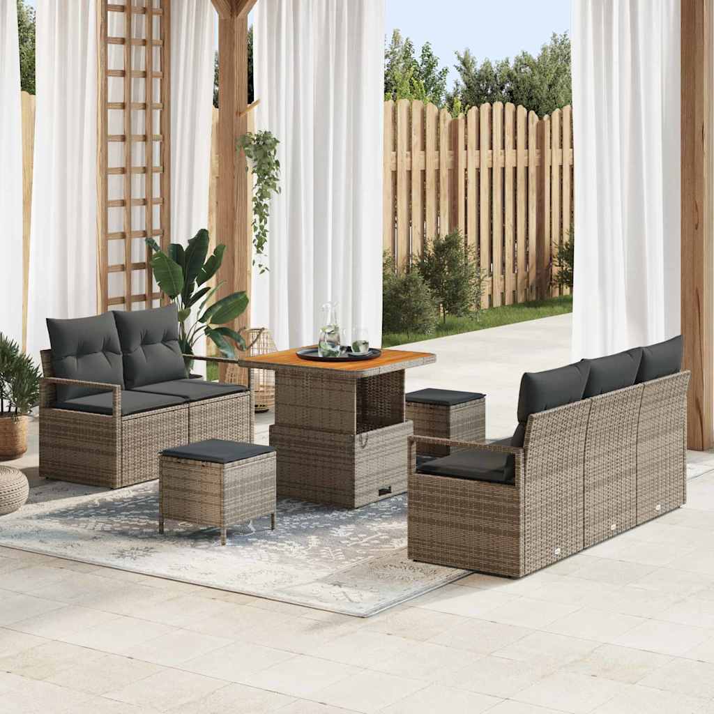 Set Divano da Giardino con cuscino 8 pcs Grigio Poly Rattan