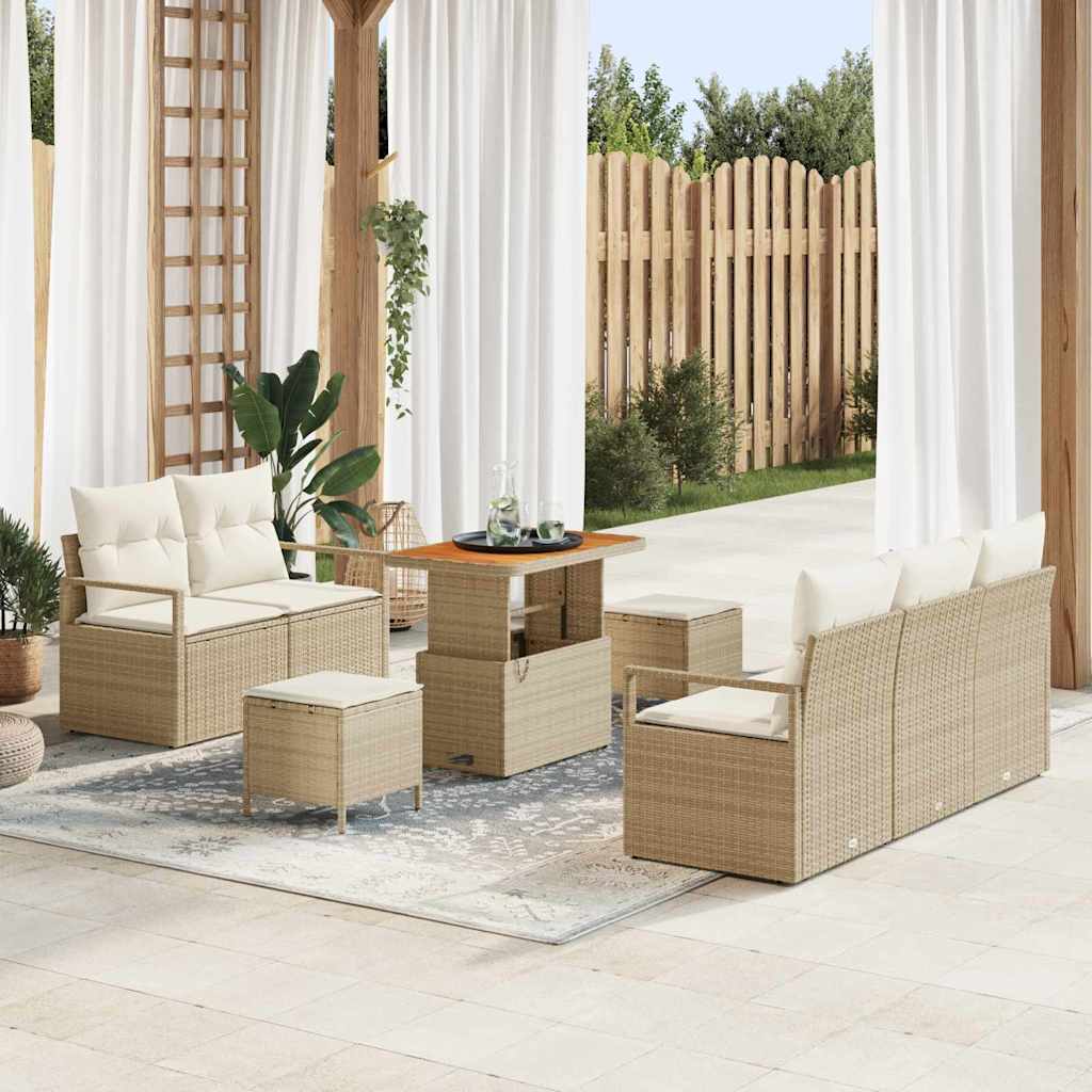 Set Divano da Giardino con cuscino 8 pcs Beige Poly Rattan - homemem39
