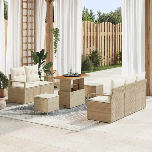 Set Divano da Giardino con cuscino 8 pcs Beige Poly Rattan - homemem39