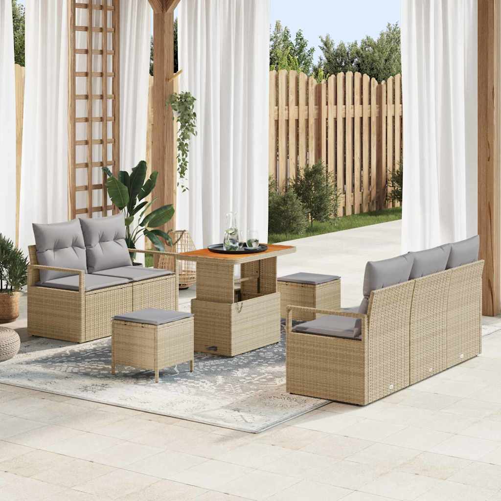 Set Divano da Giardino con cuscino 8 pcs Beige polyrattan | homemem39