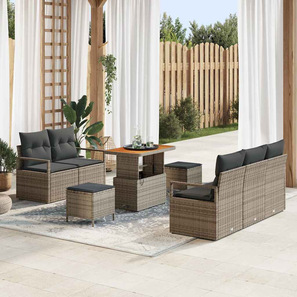 Set Divano da Giardino con cuscino 8 pcs Grigio Poly Rattan - homemem39