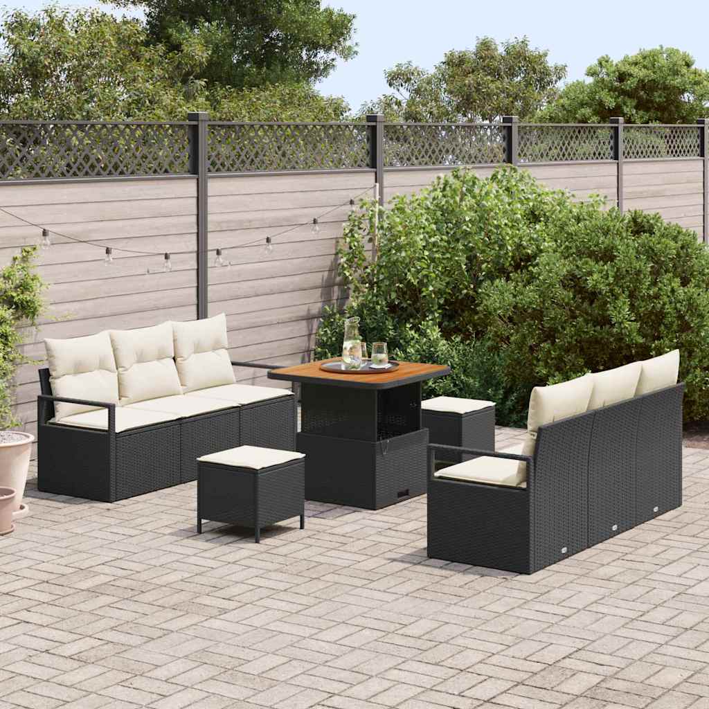 Set Divano da Giardino con cuscino 9 pcs Nero Poly Rattan - homemem39