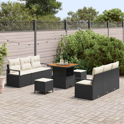Set Divano da Giardino con cuscino 9 pcs Nero Poly Rattan - homemem39