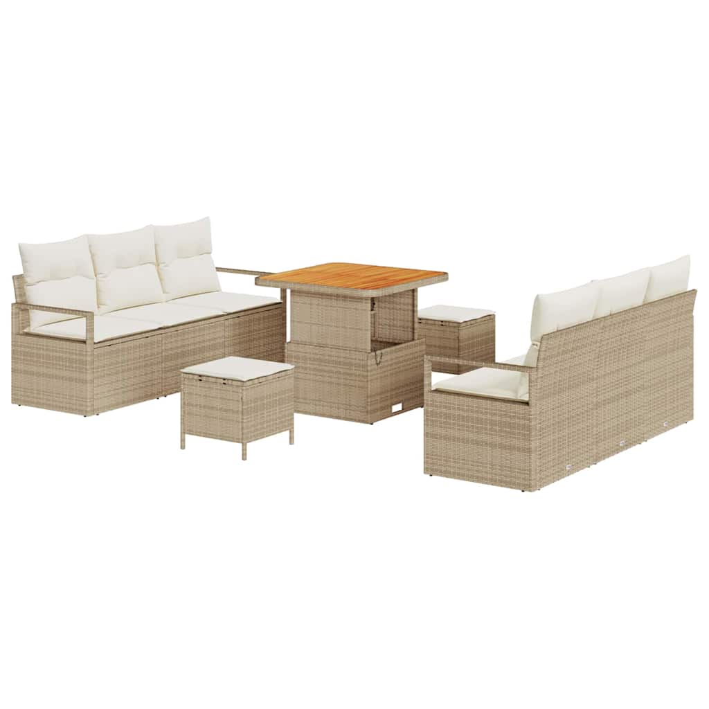 Set Divano da Giardino con cuscino 9 pcs Beige polyrattan