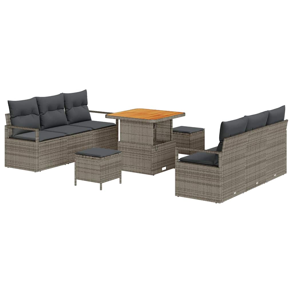 Set Divano da Giardino con cuscino 9 pcs Grigio polyrattan | homemem39