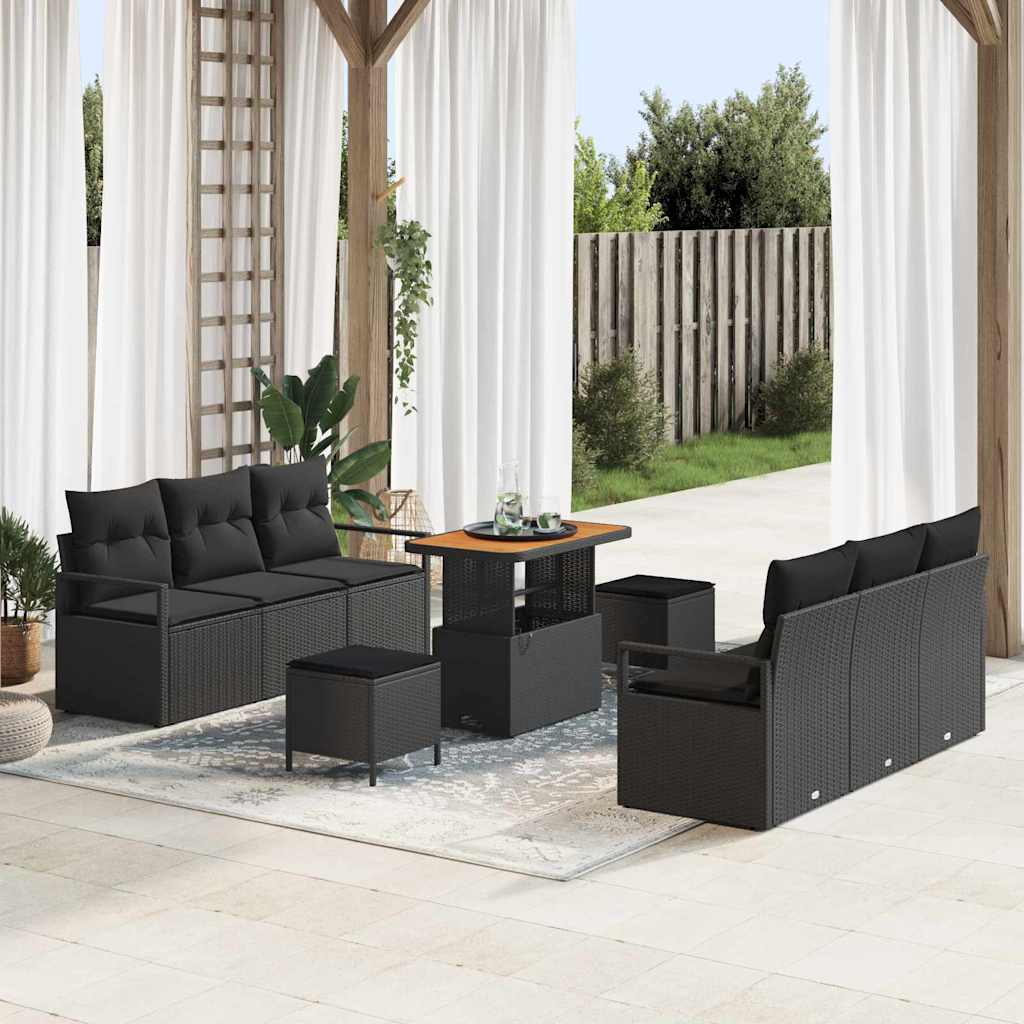 Set Divano da Giardino 9 pz Nero polyrattan | homemem39