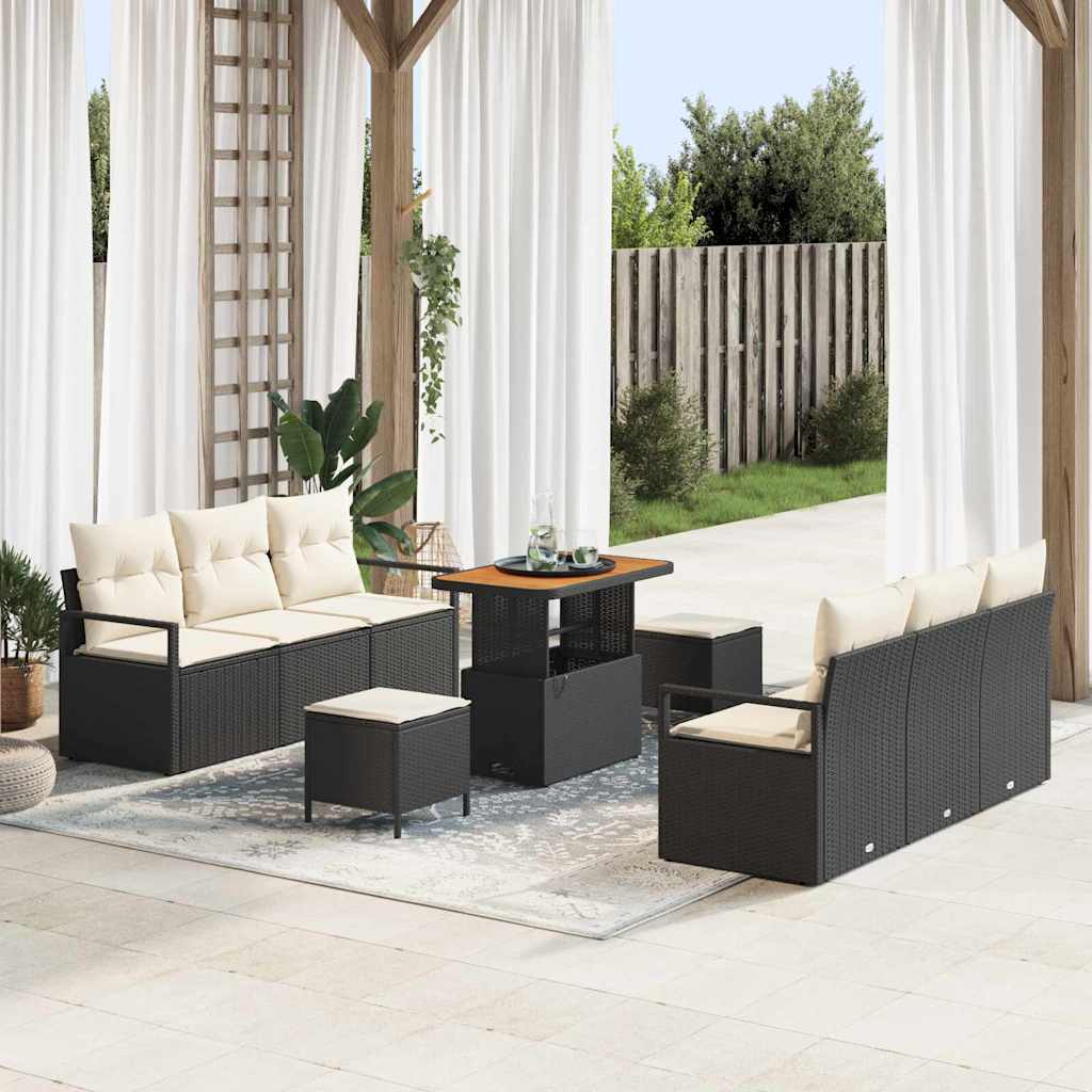 Set Divano da Giardino con cuscino 9 pcs Nero Poly Rattan - homemem39