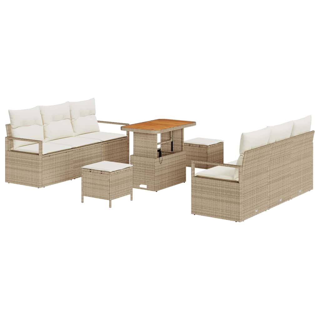 Set Divano da Giardino con cuscino 9 pcs Beige Poly Rattan - homemem39