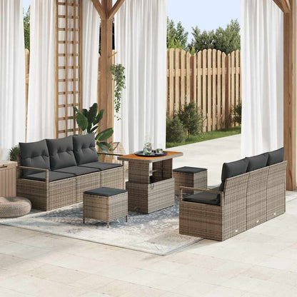 Set Divano da Giardino con cuscino 9 pcs Grigio Poly Rattan - homemem39