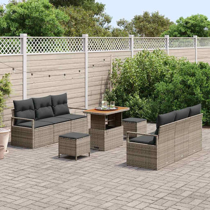 Set Divano da Giardino con cuscino 9 pcs Grigio Poly Rattan - homemem39