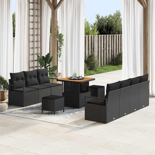 Set Divano da Giardino con cuscino 10 pcs Nero Poly Rattan - homemem39