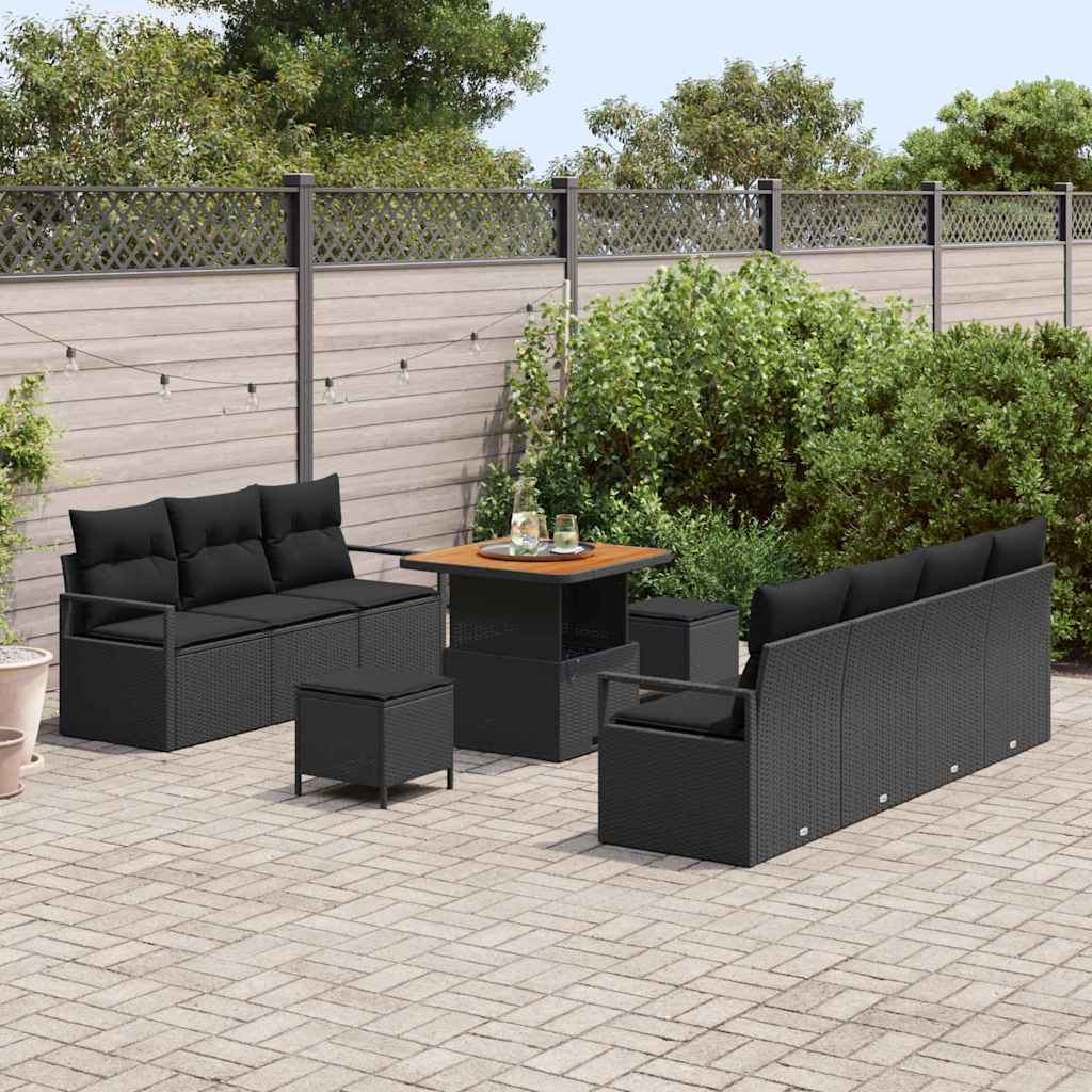 Set Divano da Giardino con cuscino 10 pcs Nero Poly Rattan - homemem39