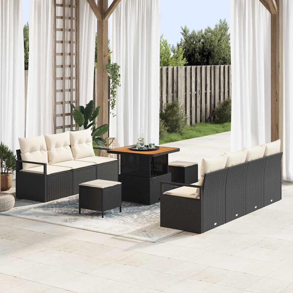 Set Divano da Giardino con cuscino 10 pcs Nero Poly Rattan - homemem39