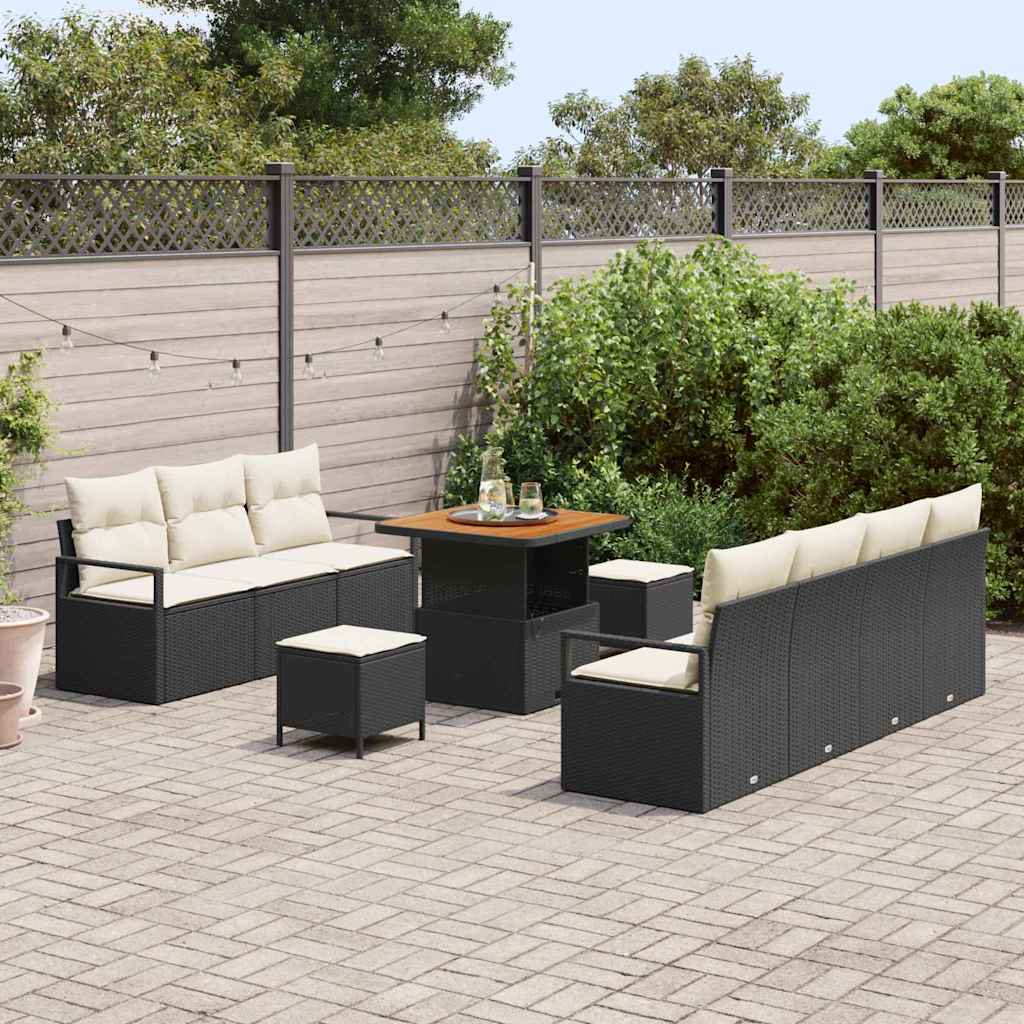 Set Divano da Giardino con cuscino 10 pcs Nero Poly Rattan - homemem39