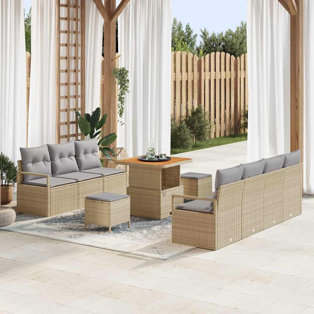 Set Divano da Giardino con cuscino 10 pcs Beige Poly Rattan - homemem39