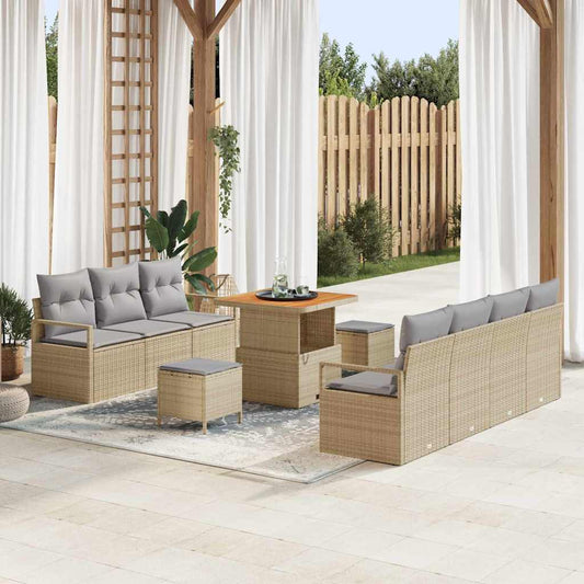 Set Divano da Giardino con cuscino 10 pcs Beige Poly Rattan - homemem39