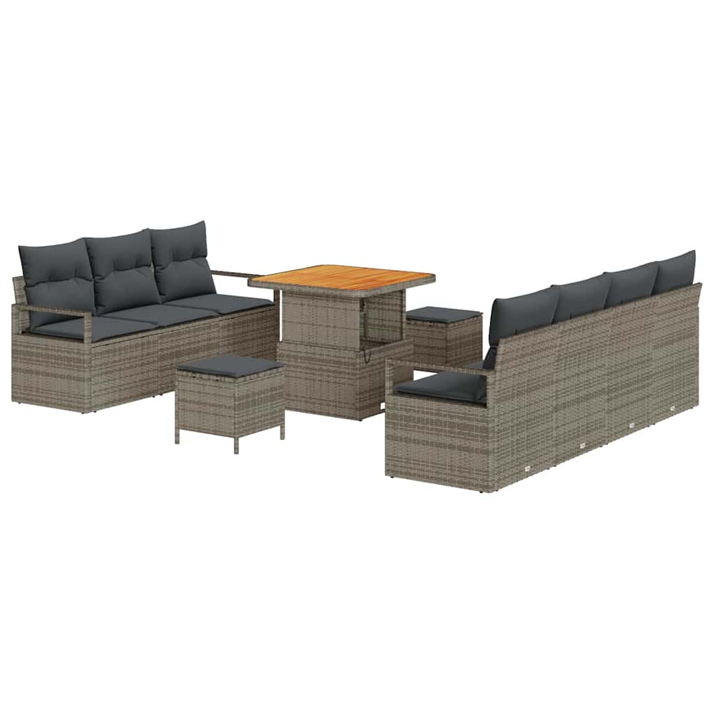 Set Divano da Giardino con cuscino 10 pcs Grigio polyrattan | homemem39
