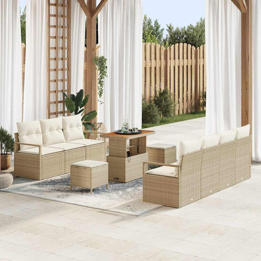 Set Divano da Giardino con cuscino 10 pcs Beige Poly Rattan - homemem39