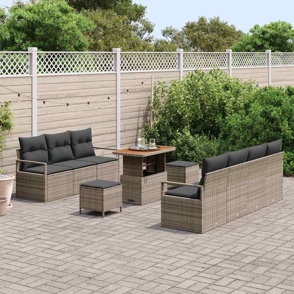 Set Divano da Giardino con cuscino 10 pcs Grigio Poly Rattan - homemem39