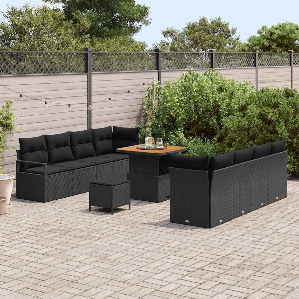 Set Divano da Giardino con cuscino 11 pcs Nero Poly Rattan - homemem39