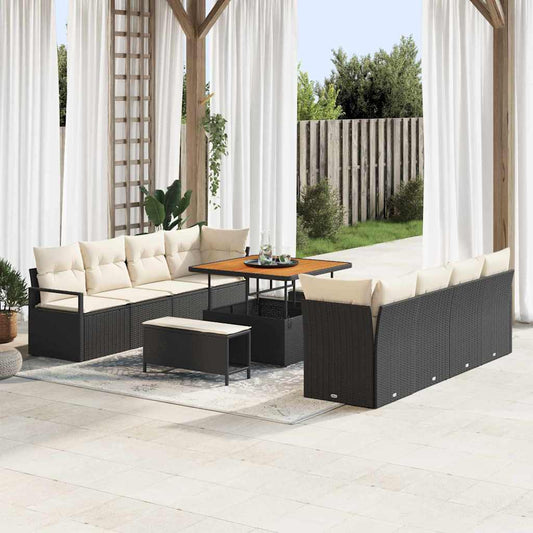 Set Divano da Giardino con cuscino 11 pcs Nero Poly Rattan - homemem39