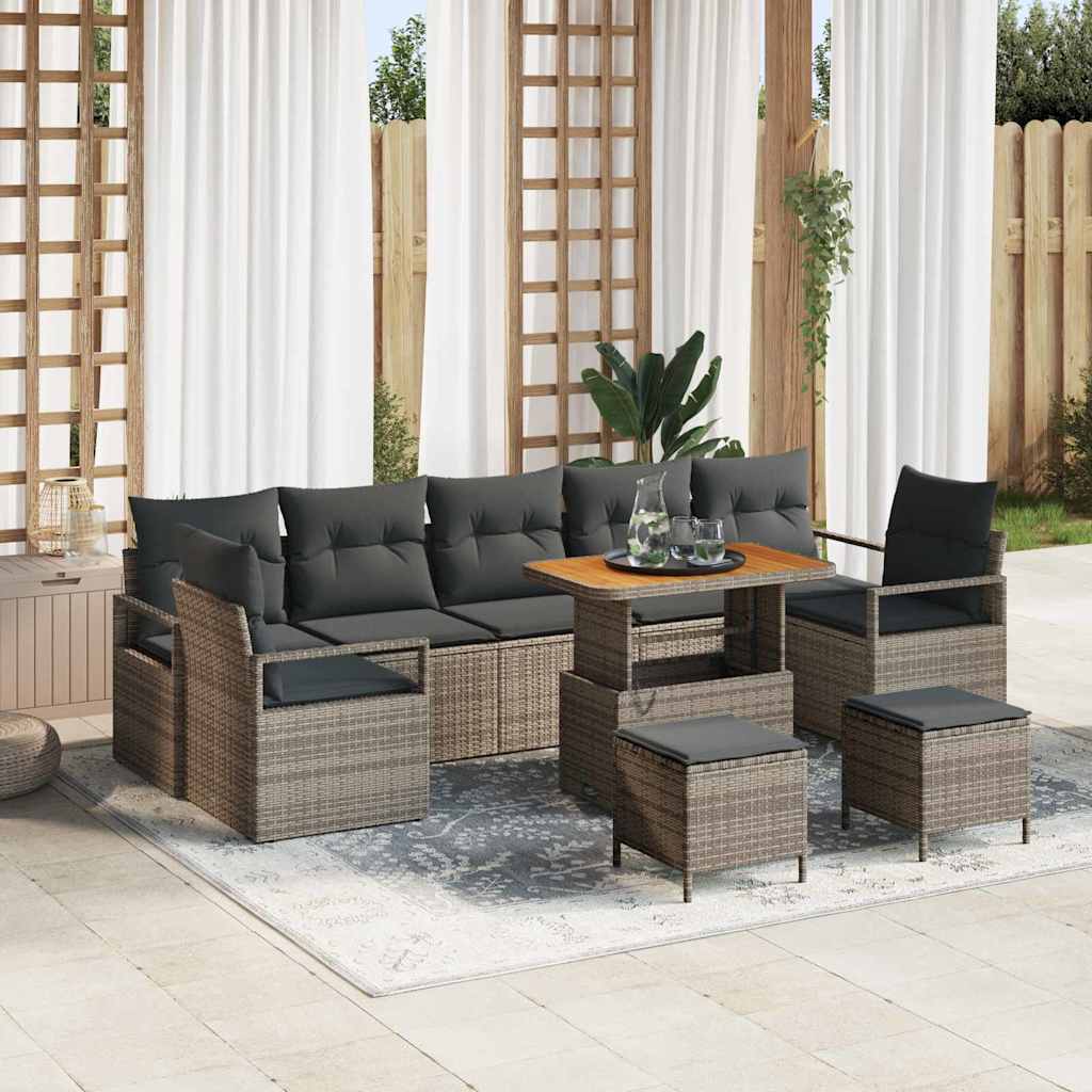 Set Divano da Giardino 10 pcs Grigio Poly Rattan - homemem39