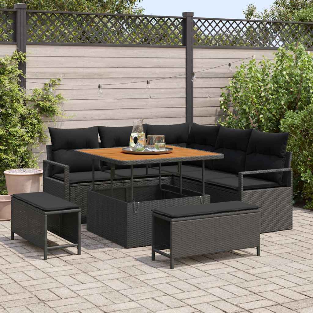 Set Divano da Giardino con cuscino 8 pcs Nero Poly Rattan - homemem39