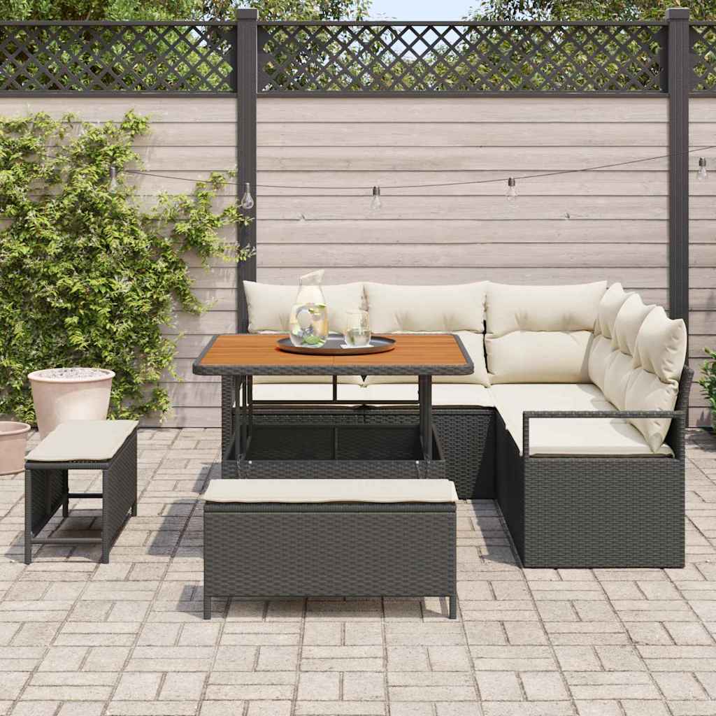 Set Divano da Giardino con cuscino 8 pcs Nero Poly Rattan - homemem39