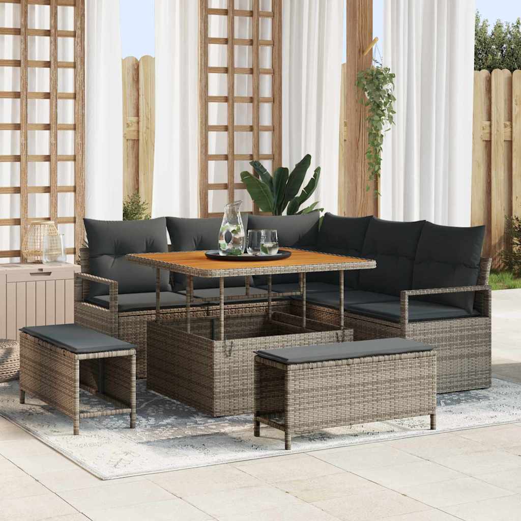 Set Divano da Giardino con cuscino 8 pcs Grigio Poly Rattan - homemem39