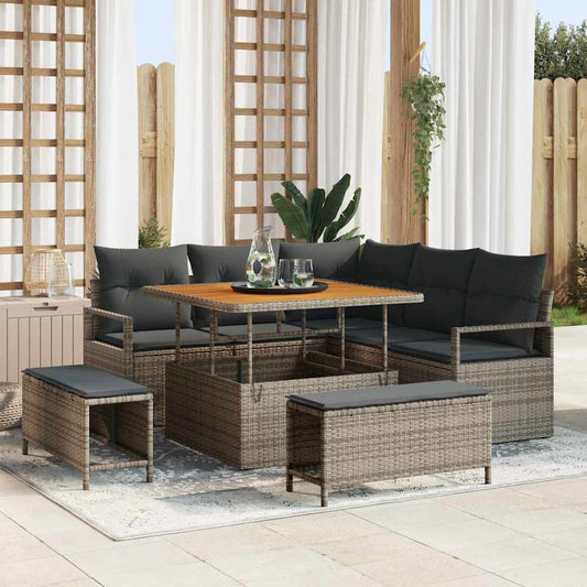 Set Divano da Giardino con cuscino 8 pcs Grigio Poly Rattan - homemem39