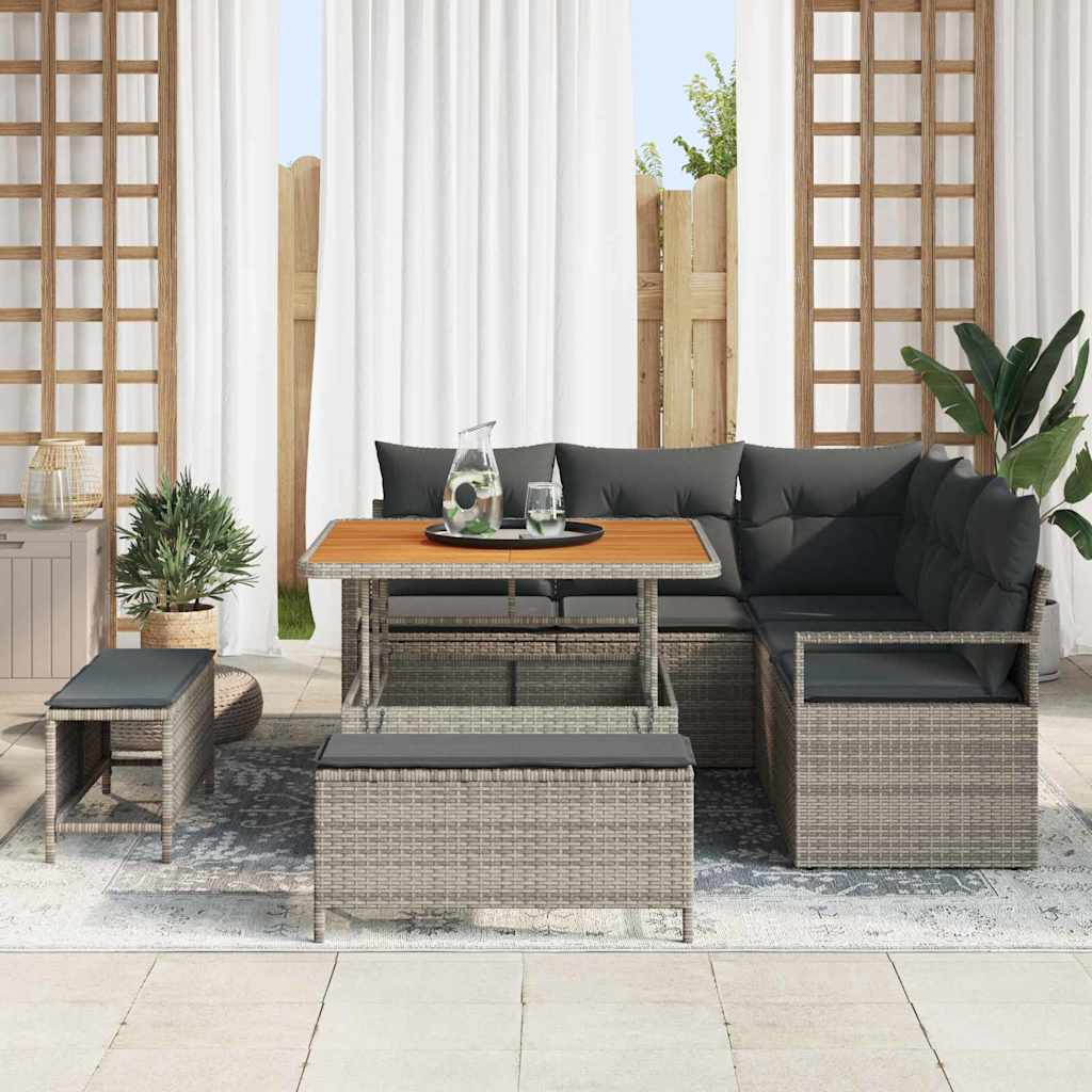 Set Divano da Giardino con cuscino 8 pcs Grigio Poly Rattan - homemem39