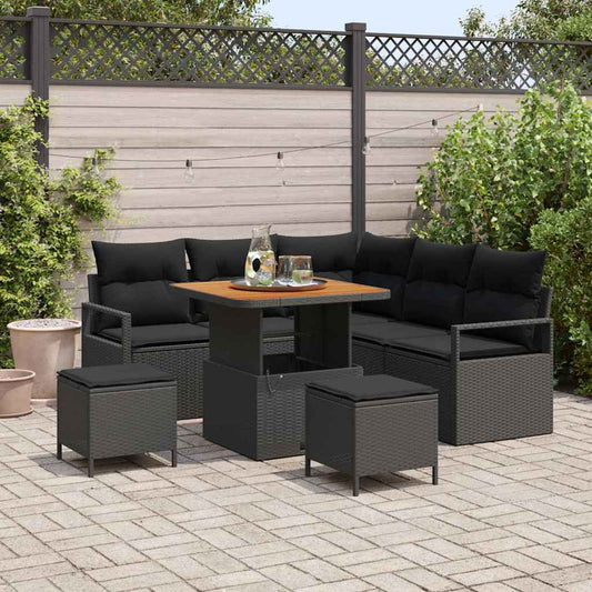 Set Divano da Giardino con cuscino 8 pcs Nero Poly Rattan - homemem39