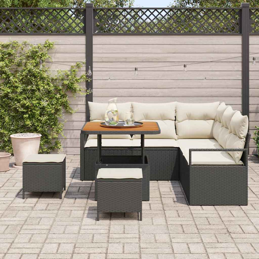 Set Divano da Giardino con cuscino 8 pcs Nero Poly Rattan - homemem39